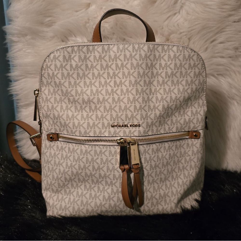 Michael Kors White and Tan Structured Backpack
